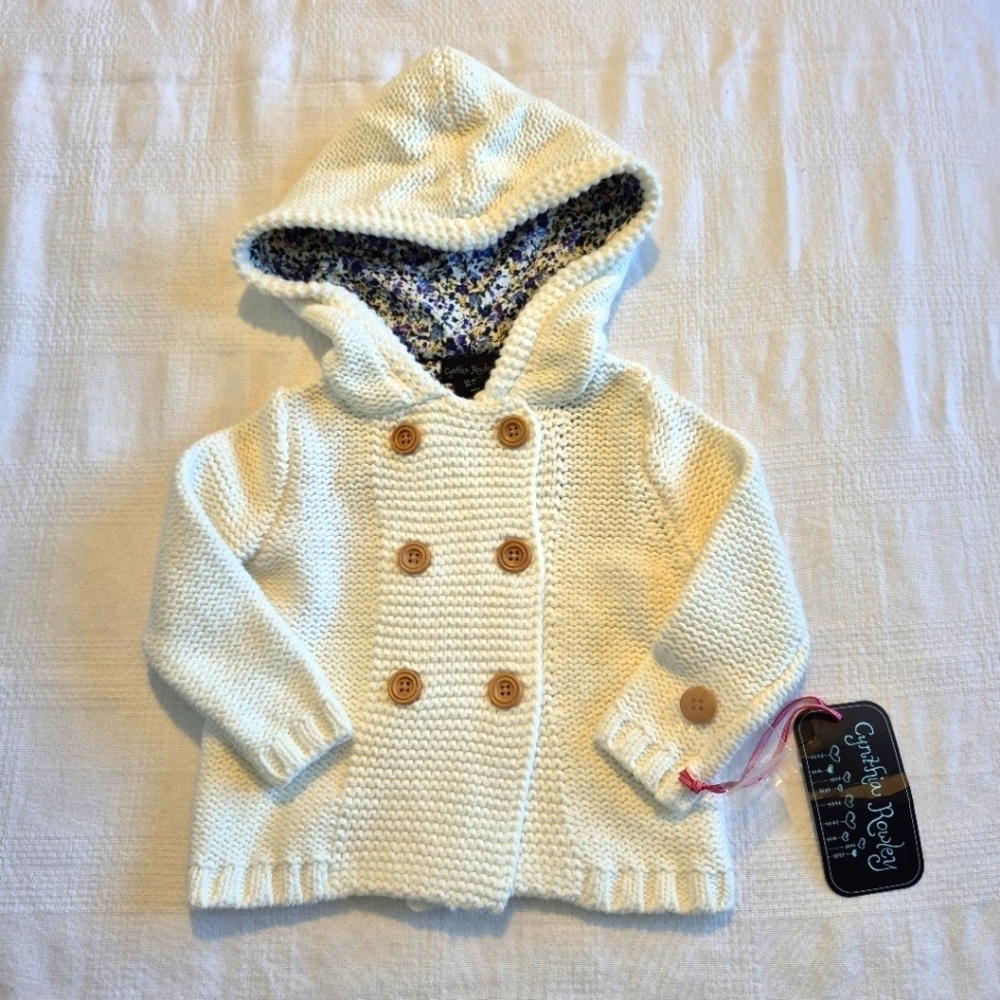 Cynthia Rowley girls size 12 months hooded  cream colored button up sweater NWT